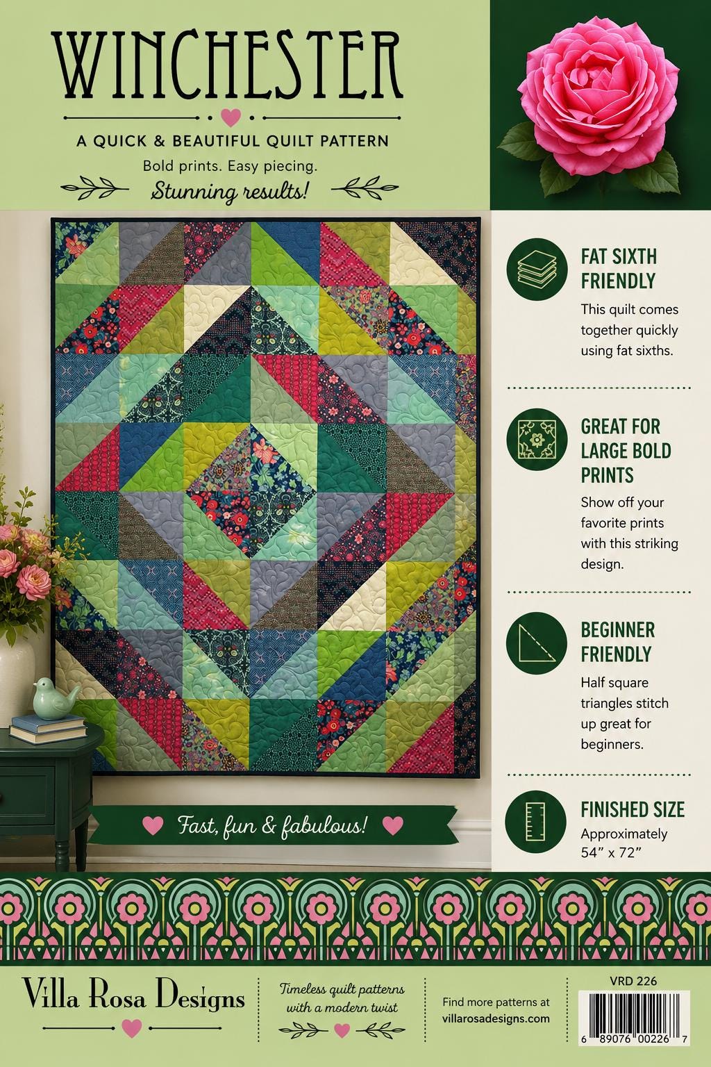 Winchester Quilt Pattern - Patchwork Scrappy Quilt - Villa Rosa Designs - easy beginner