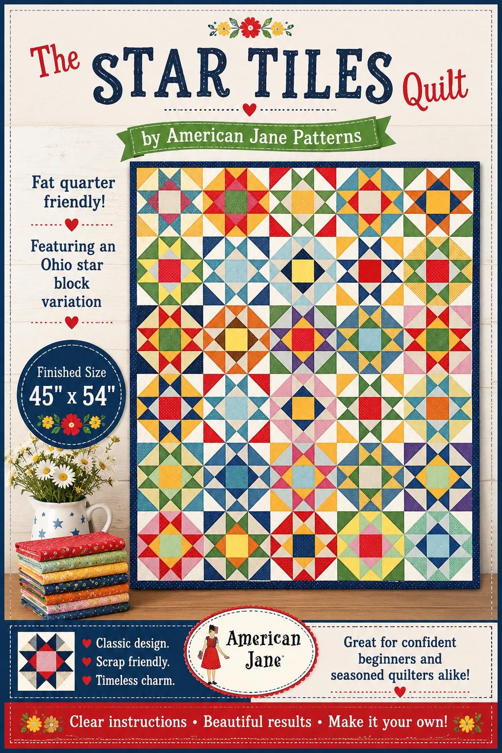 Star Tiles Quilt Pattern - American Jane - Easy - Beginner - Fat Quarter friendly