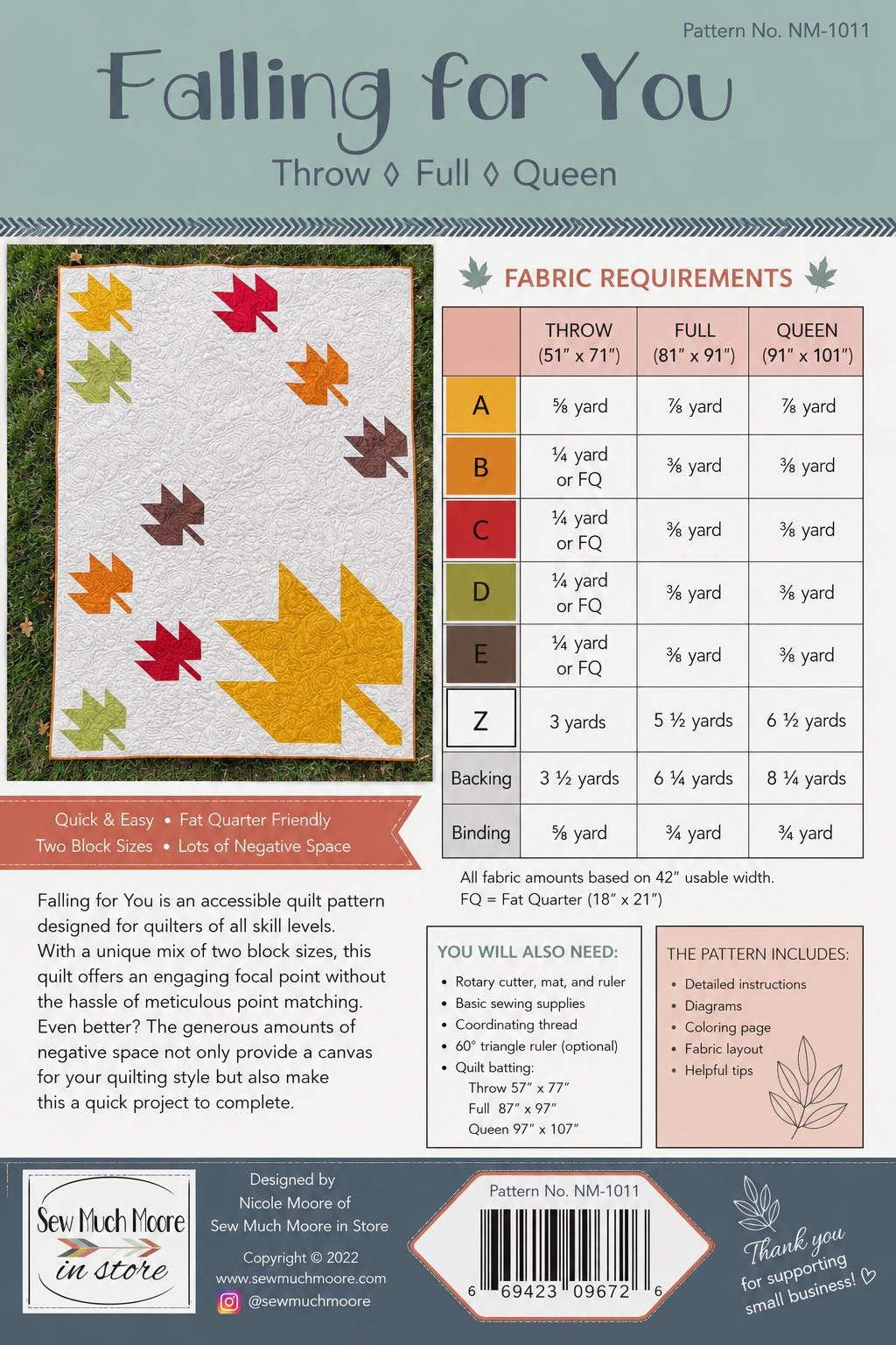 Sew Much Moore - Falling for You Quilt Pattern - Beginner friendly - 3 sizes
