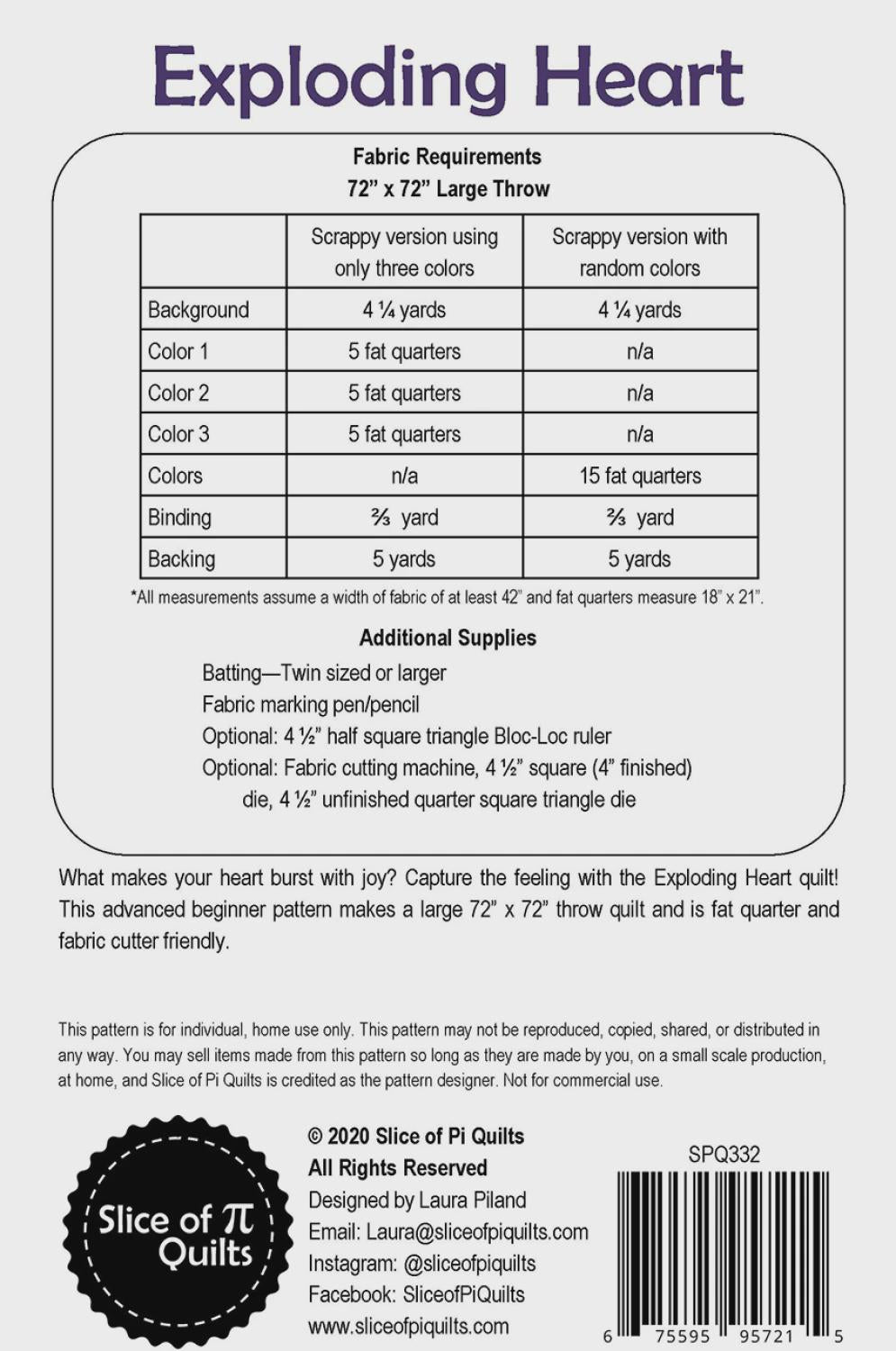 Exploding Heart Quilt Pattern – 72in Square, Advanced Beginner, Printed Paper