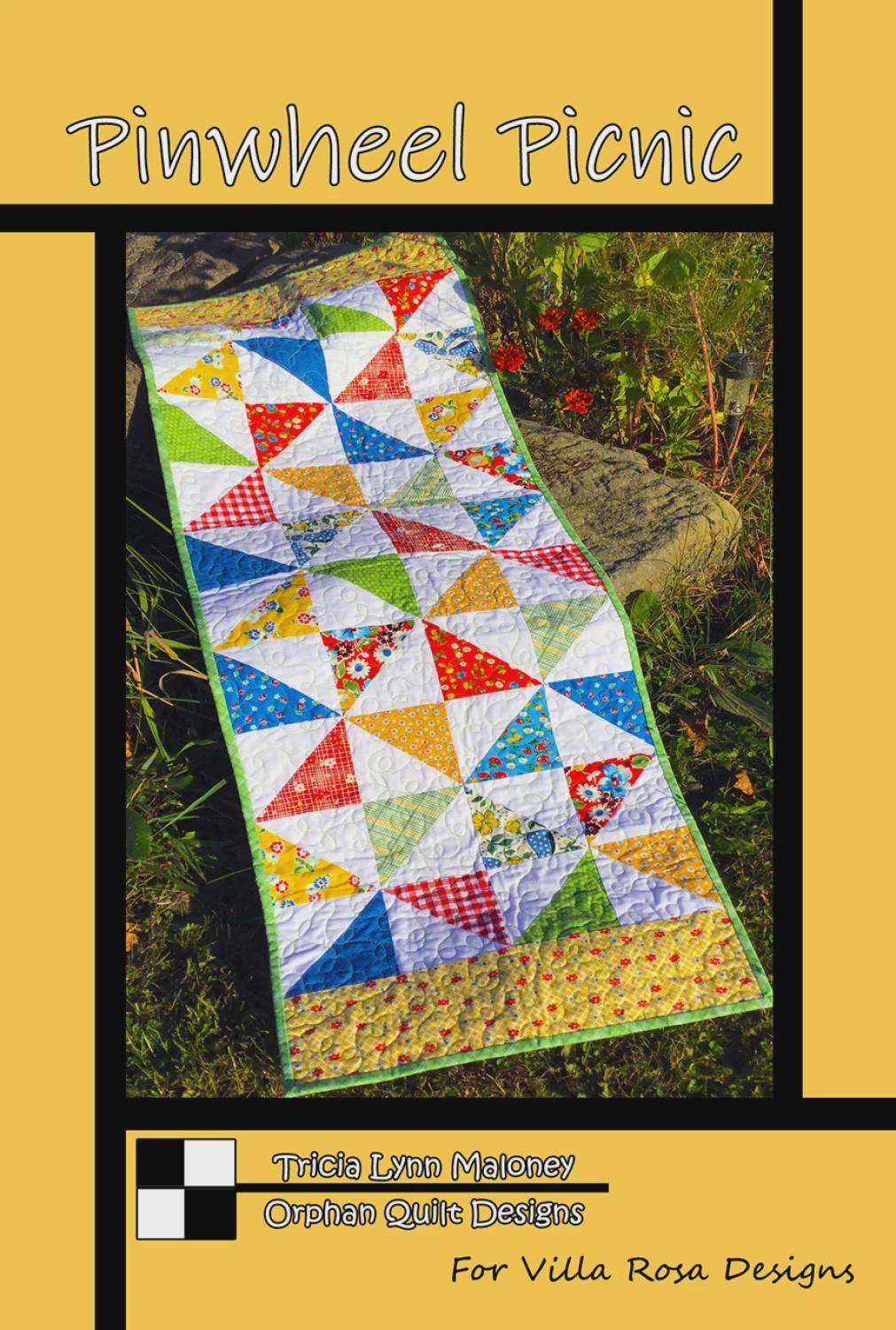 Pinwheel Picnic Quilt Pattern - Colorful Table Runner Quilt - Villa Rosa Designs - easy beginner