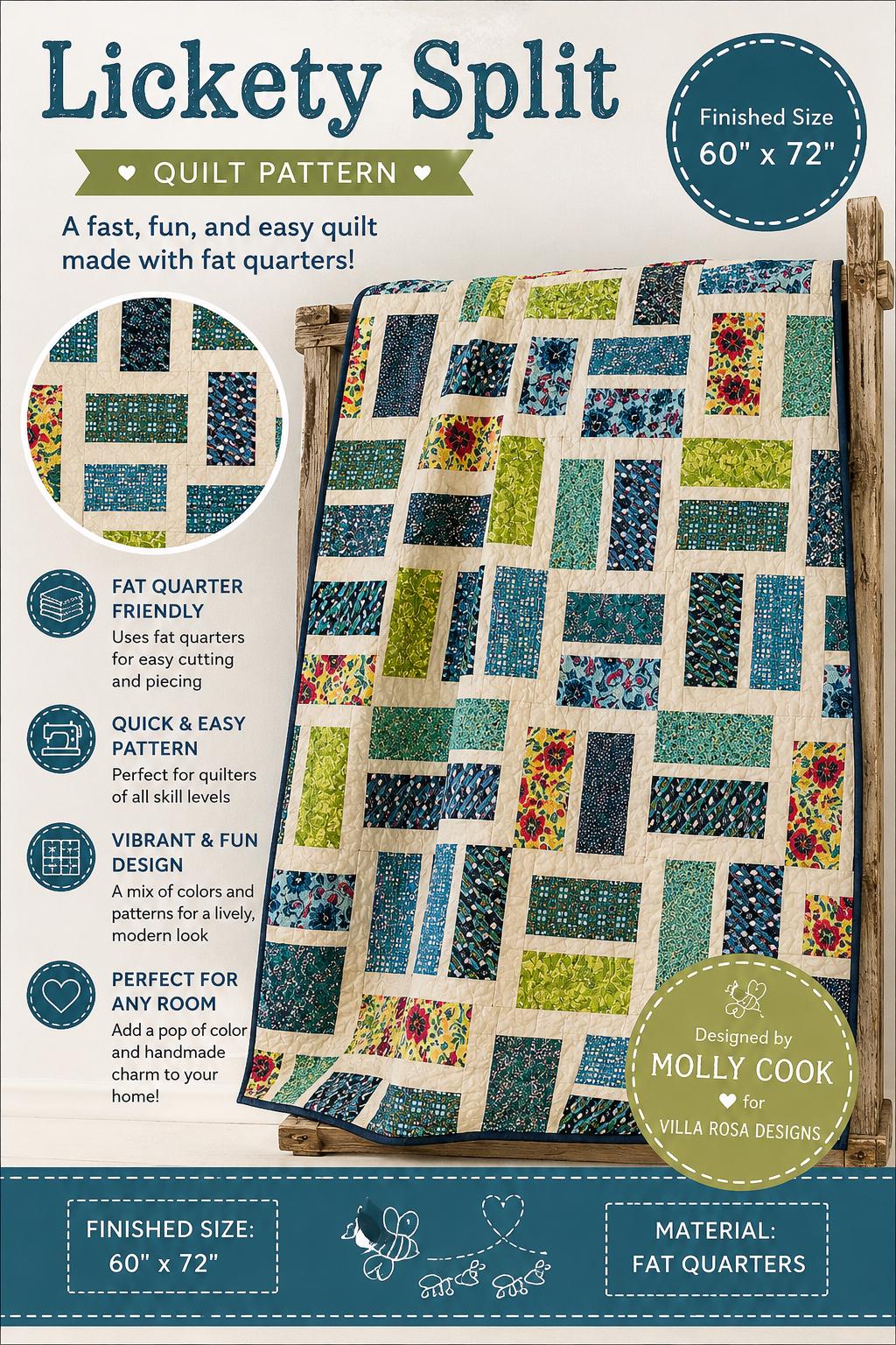 Lickety Split Quilt Pattern – Easy Scrappy Fat Quarter Patchwork – Villa Rosa Designs