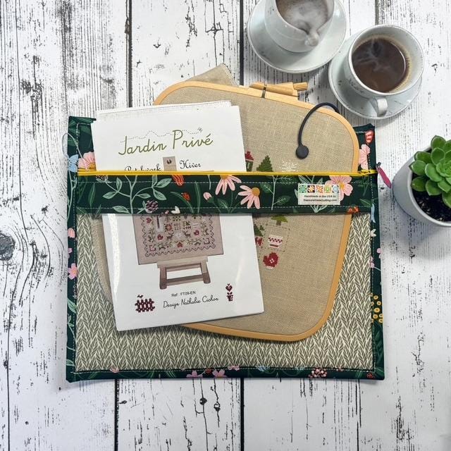 Cross Stitch Project Bag - Green Modern Floral - Standard Bag