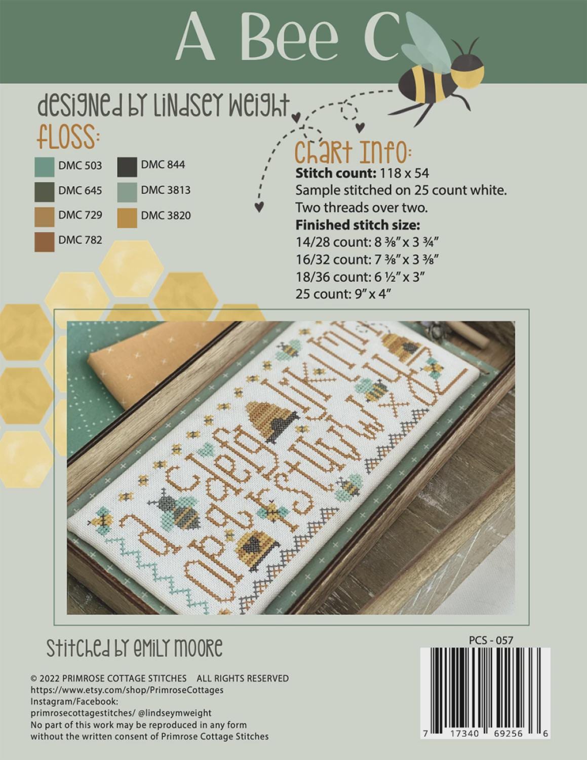 A Bee C Cross Stitch Pattern | Primrose Cottage Stitches | Printed Paper Chart | Bee Sampler | Farmhouse Decor | Confident Beginner