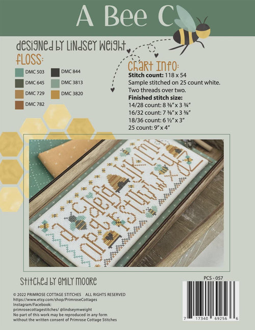 A Bee C Cross Stitch Pattern | Primrose Cottage Stitches | Printed Paper Chart | Bee Sampler | Farmhouse Decor | Confident Beginner