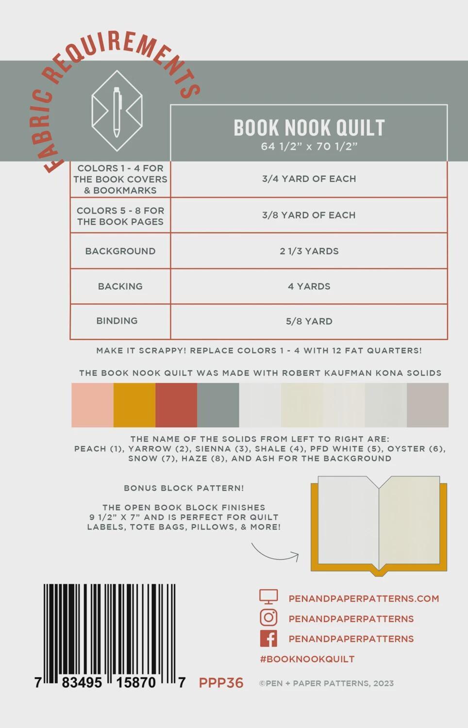 Book Nook Quilt Pattern – Modern Fat Quarter Friendly Design (Printed Paper)