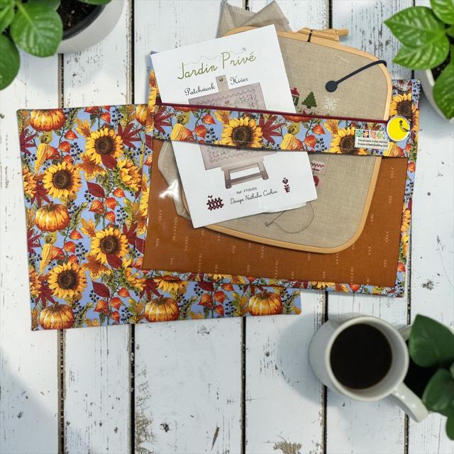 Cross Stitch Project Bag - Autumn Sunflowers and Pumpkins - Standard Bag