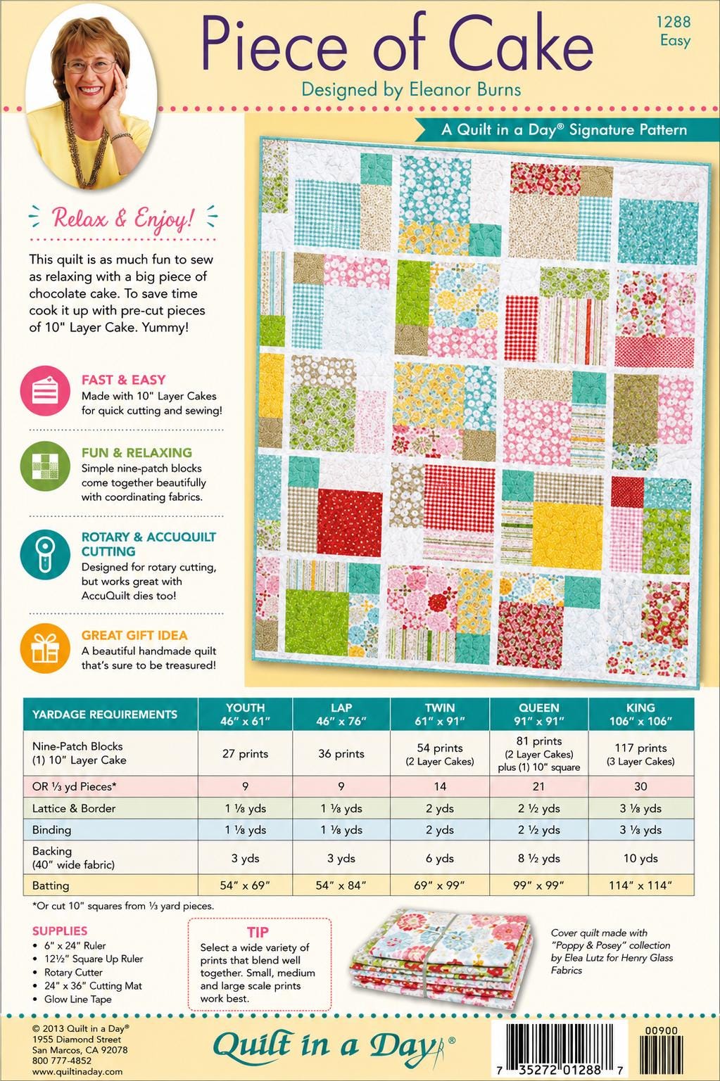 Eleanor Burns Piece of Cake Quilt Pattern – Layer Cake Friendly, Easy Quilting Sizes