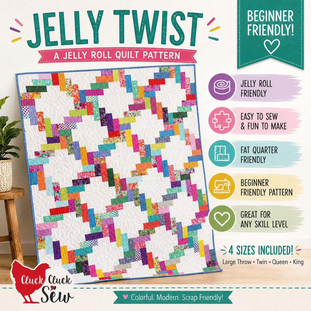 Jelly Twist Quilt Pattern – Beginner Friendly, Jelly Roll, 4 Sizes