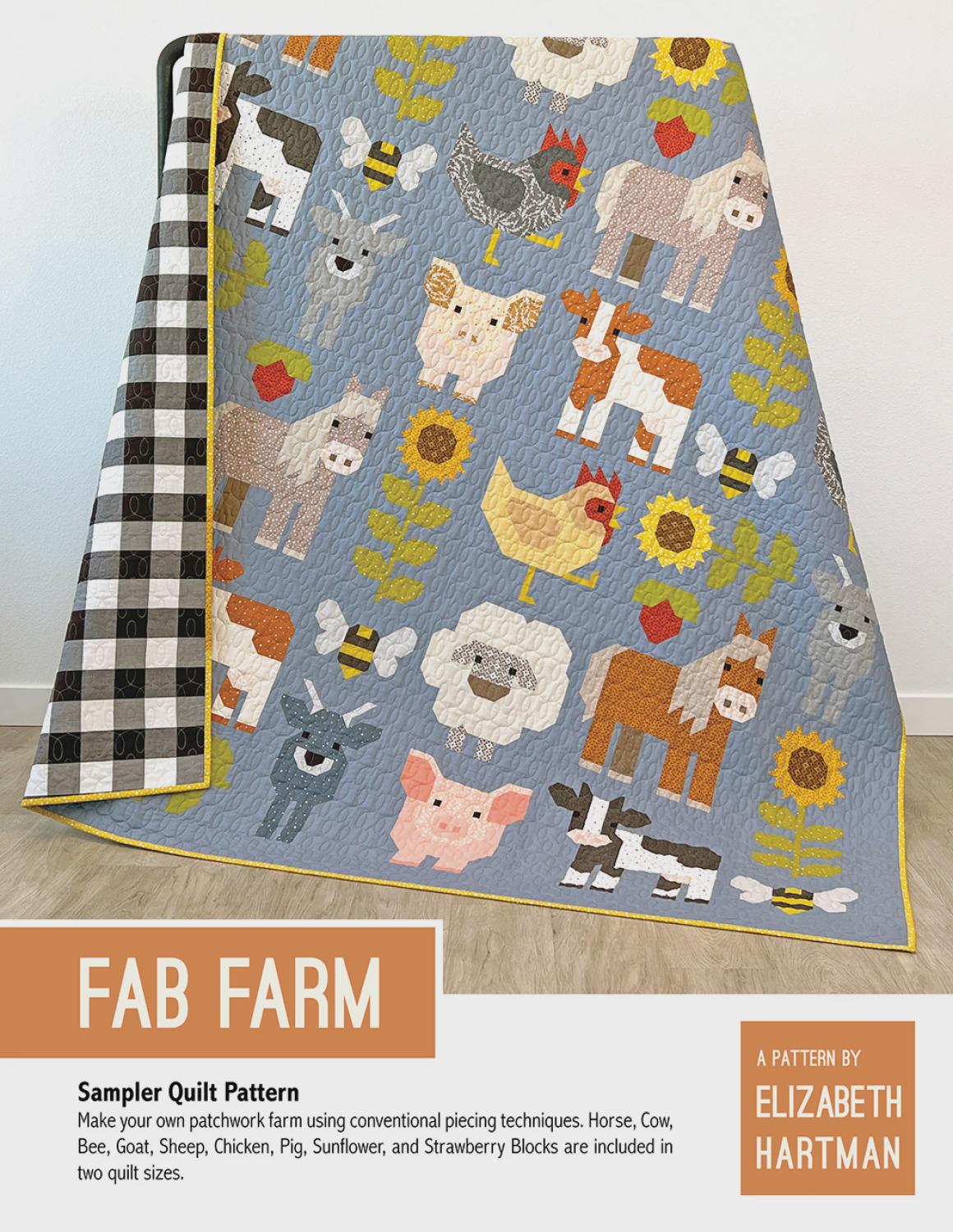 Elizabeth Hartman Fab Farm Quilt Pattern – Patchwork Farm Animals, Two Sizes (Printed Paper)