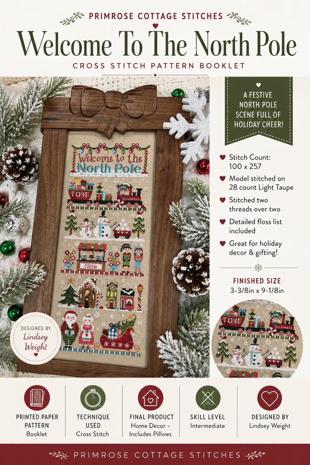 Welcome to the North Pole Cross Stitch Pattern | Primrose Cottage Stitches | Printed Paper Chart | Winter Sampler | Confident Beginner