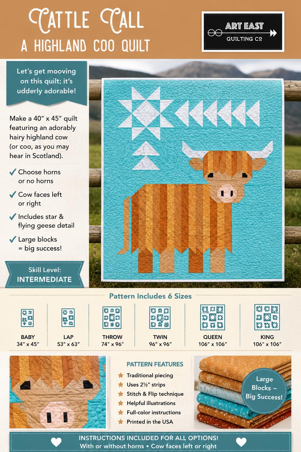 Cattle Call Highland Coo Quilt Pattern – 40in x 45in Modern Wall Hanging