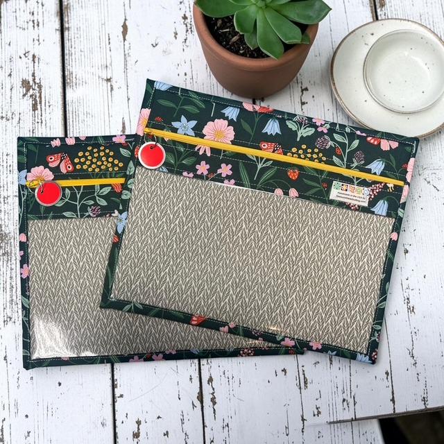 Cross Stitch Project Bag - Green Modern Floral - Standard Bag