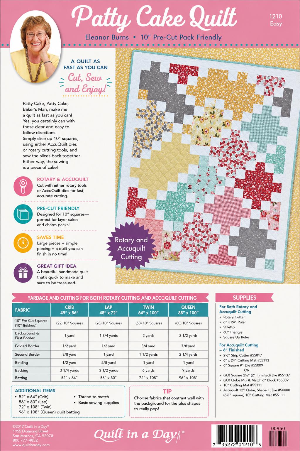 Eleanor Burns Patty Cake Quilt Pattern – Layer Cake Friendly, Rotary Accuquilt Cutting