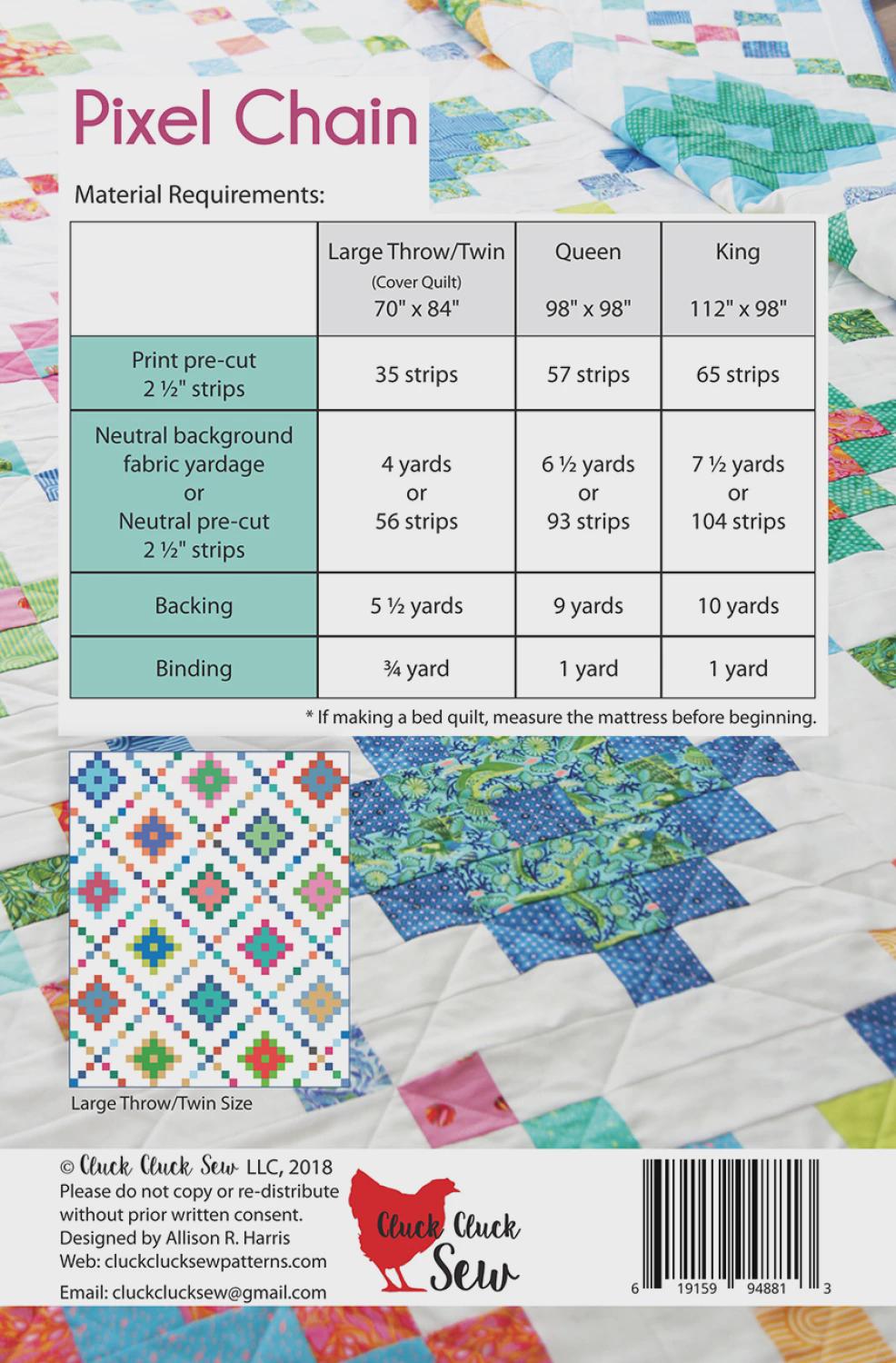 Cluck Cluck Sew -Pixel Chain Quilt Pattern - Jelly Roll friendly in 3 sizes