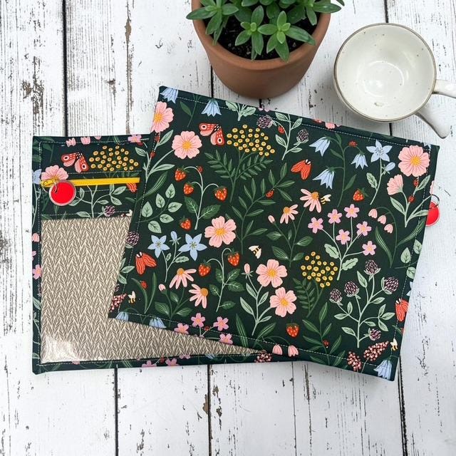 Cross Stitch Project Bag - Green Modern Floral - Standard Bag