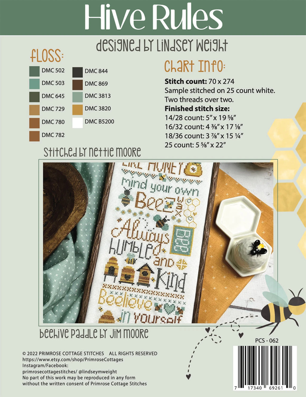 Hive Rules Cross Stitch Pattern | Primrose Cottage Stitches | Printed Paper Chart | Bee Honey Sampler | Confident Beginner