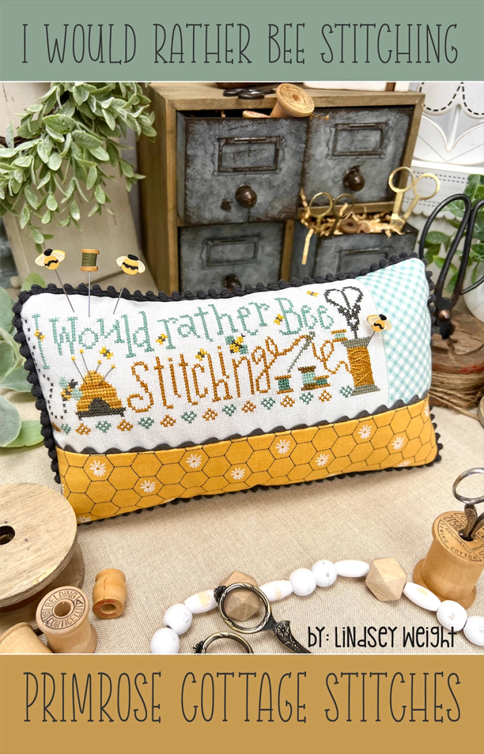 I would rather bee stitching Cross Stitch Pattern | Primrose Cottage Stitches | Printed Paper Chart | Bee Sampler | Farmhouse Decor | Confident Beginner