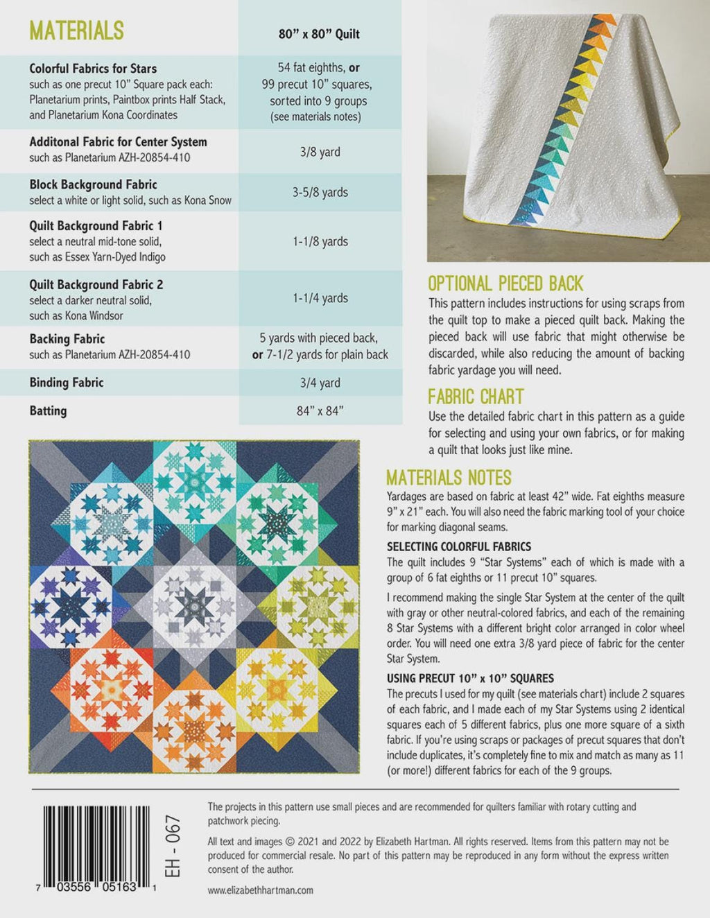 Elizabeth Hartman - Star Systems quilt - Quilt pattern EH 067 chart - queen size - Modern