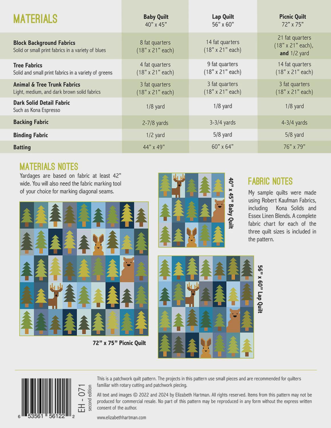 Elizabeth Hartman - Lookout quilt - Quilt pattern EH 071 chart - NEW - 3 sizes - Modern - boy - man - forest