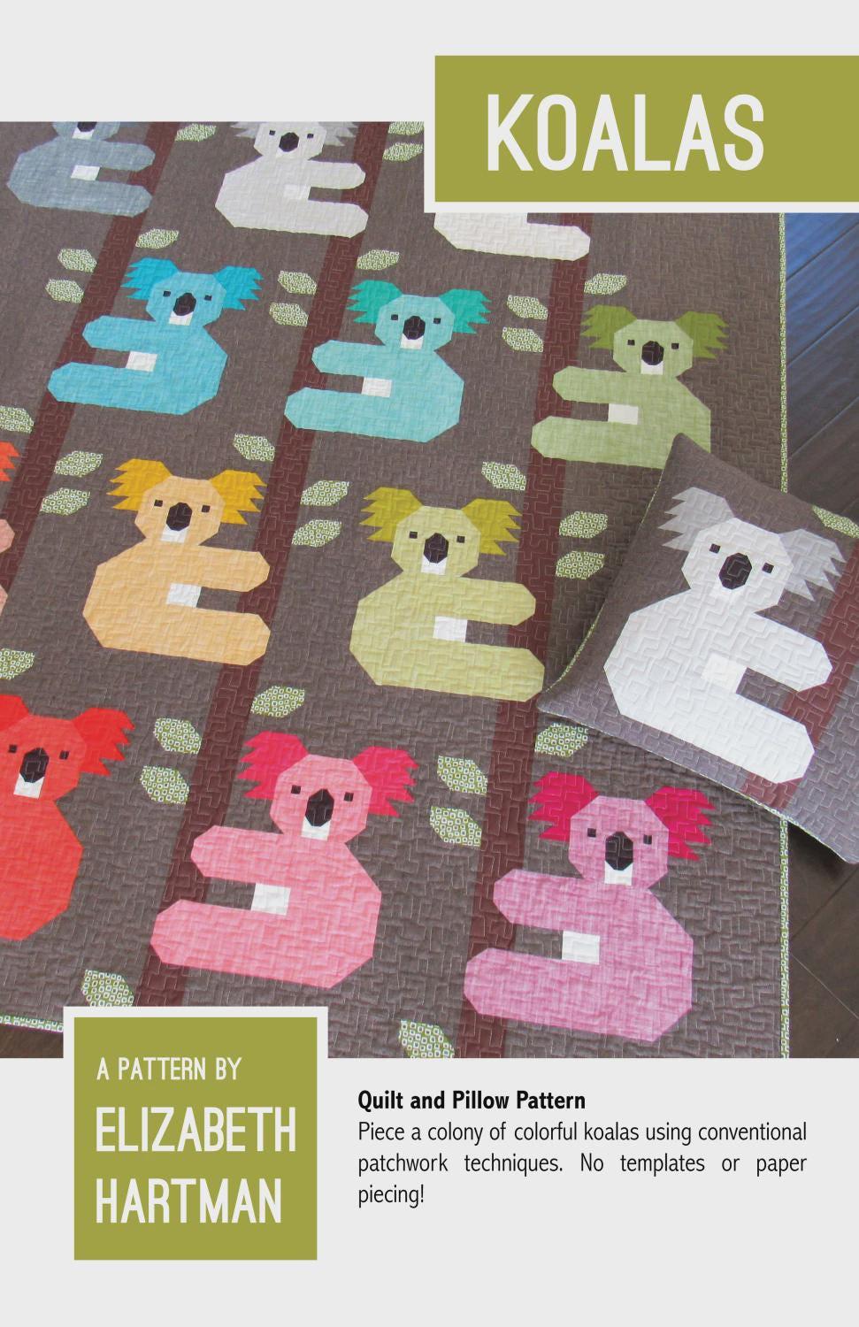 Elizabeth Hartman Koalas Quilt Pattern – Modern Animal Patchwork Pillow Cover Sizes