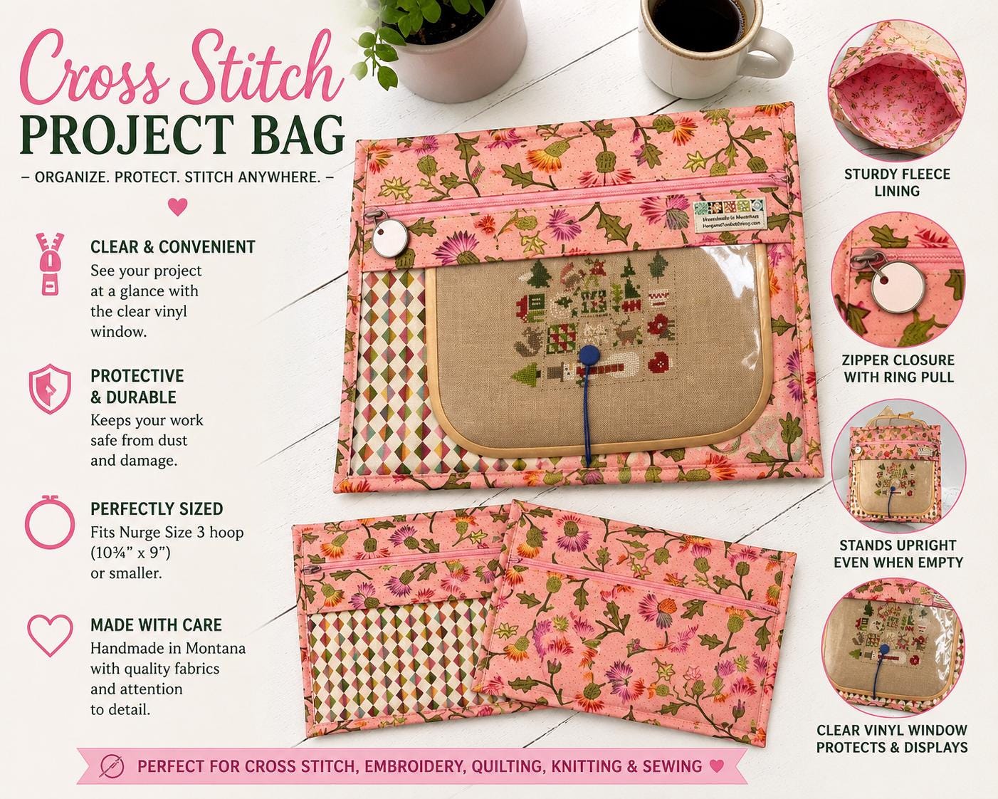 Cross Stitch Project Bag - Corn Flower - Standard size