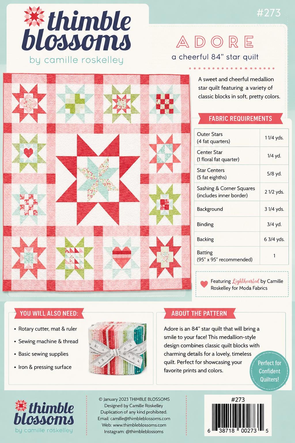 Thimble Blossoms - Camille Roskelly - Adore Quilt pattern #273 chart - 84" square star