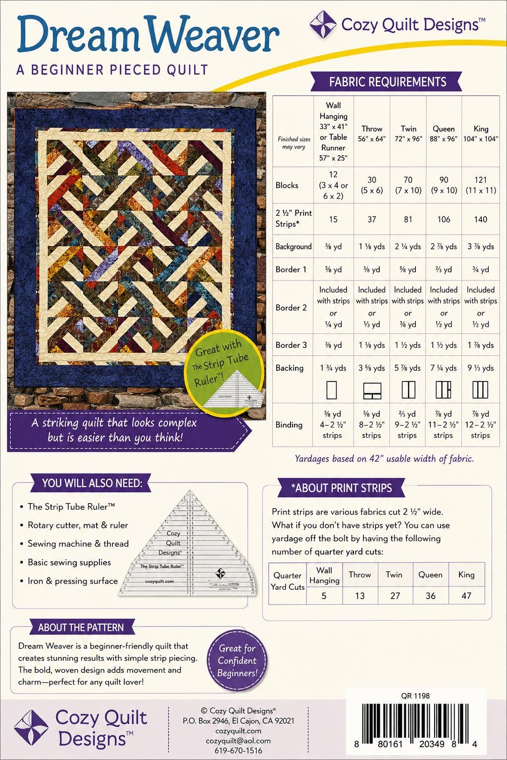 Cozy Quilt Designs - Dream Waver Quilt Pattern - jelly roll friendly in 5 sizes - Beginner