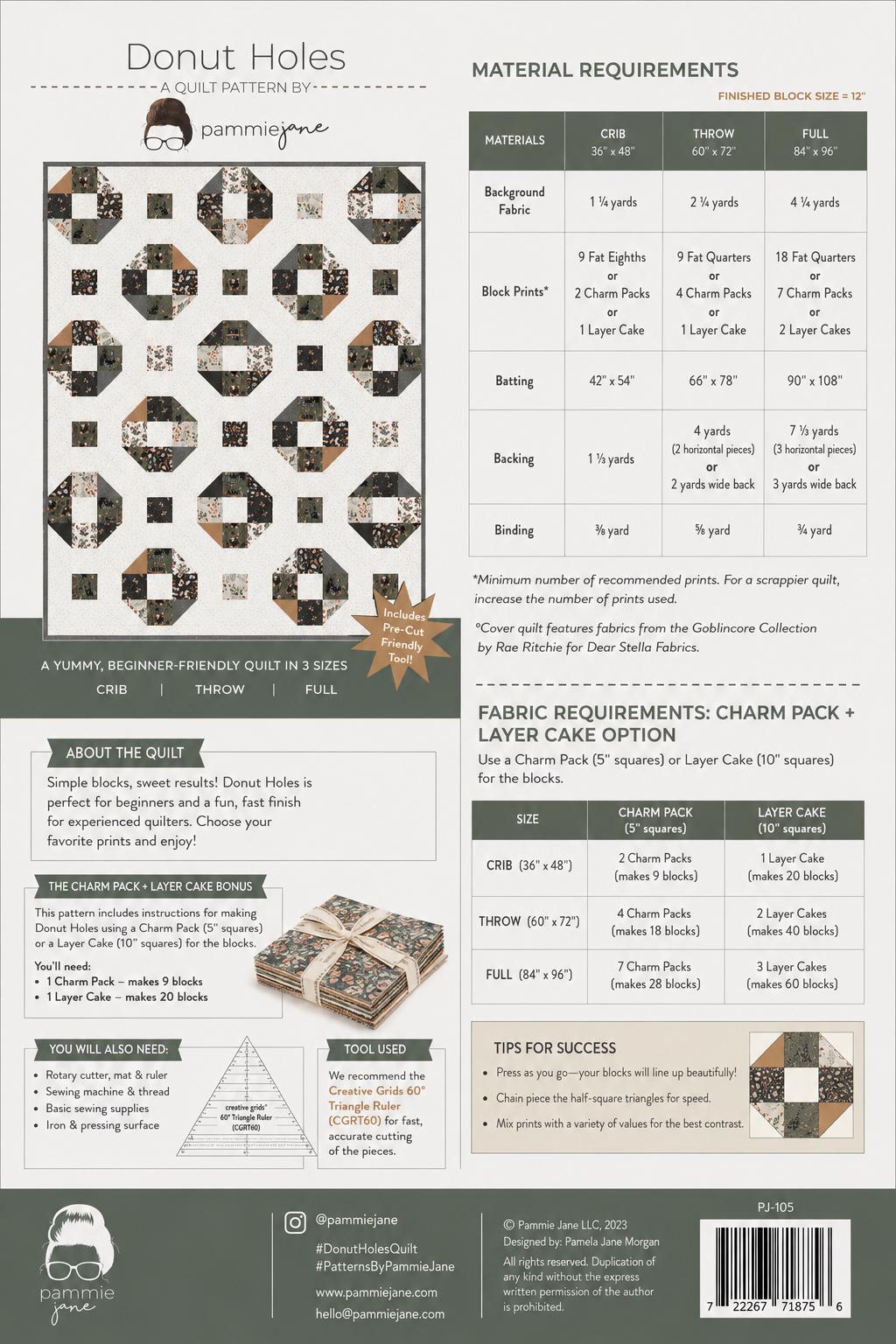 Donut Holes Quilt Pattern – Beginner Friendly, Charm Pack Friendly, 3 Sizes