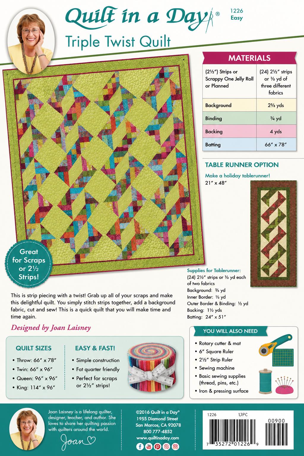 Quilt in a day - Eleanor Burns - Triple Twist Quilt Pattern - Easy - Jelly roll friendly