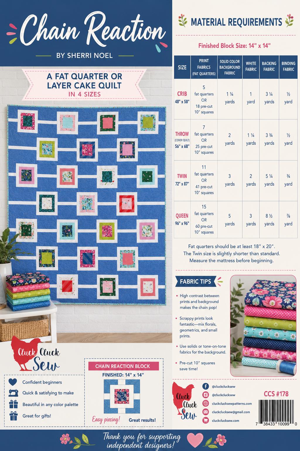 Chain Reaction Quilt Pattern – Fat Quarter Layer Cake Friendly (4 Sizes)