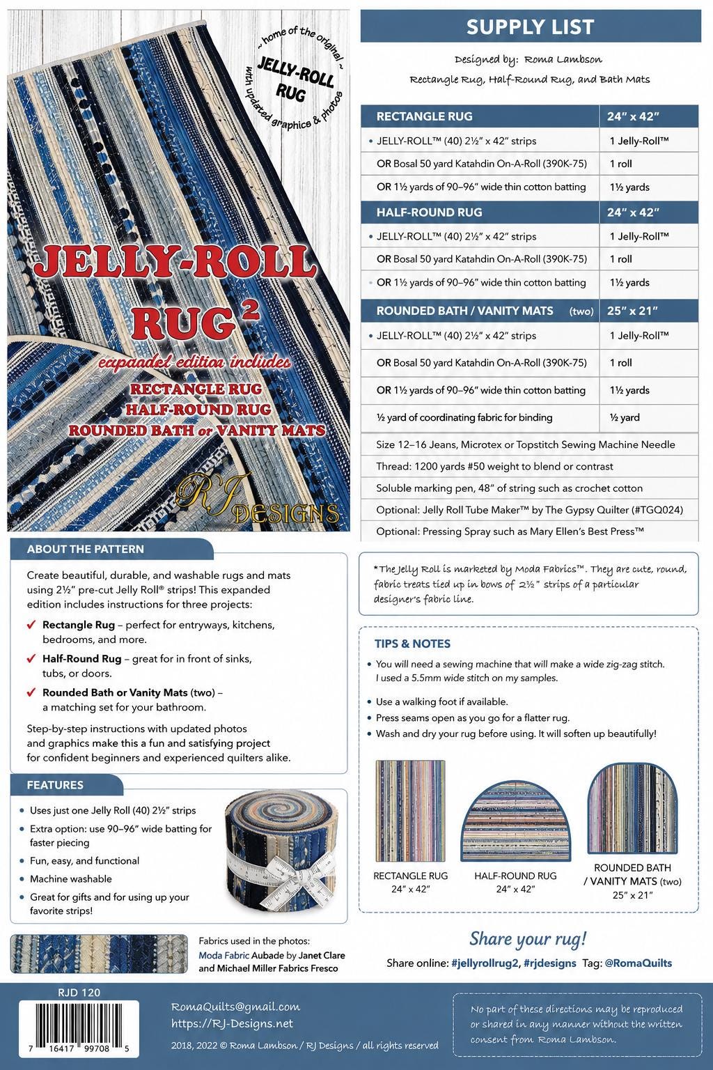 RJ designs - Jelly Roll Rug  - 3 sizes