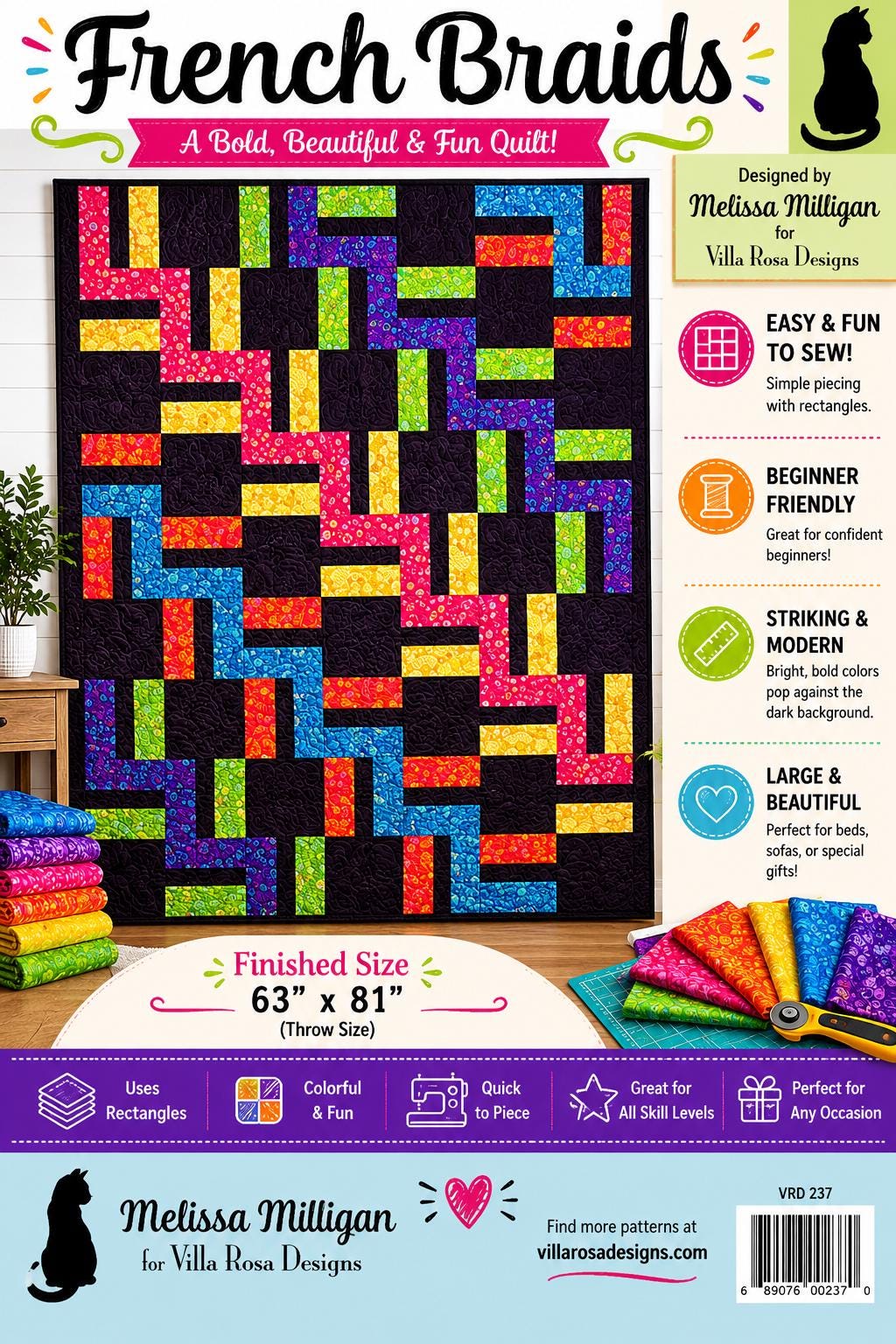 French Braids Quilt Pattern - Modern Scrap Friendly Quilt - Villa Rosa Designs - easy beginner