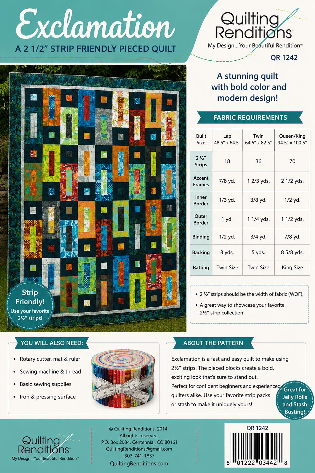 Quilting Renditions - Exclamation Quilt Pattern - Easy - Beginner - Jelly roll friendly