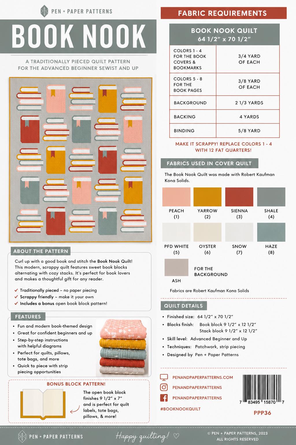 Book Nook Quilt Pattern – Modern Fat Quarter Friendly Design (Printed Paper)