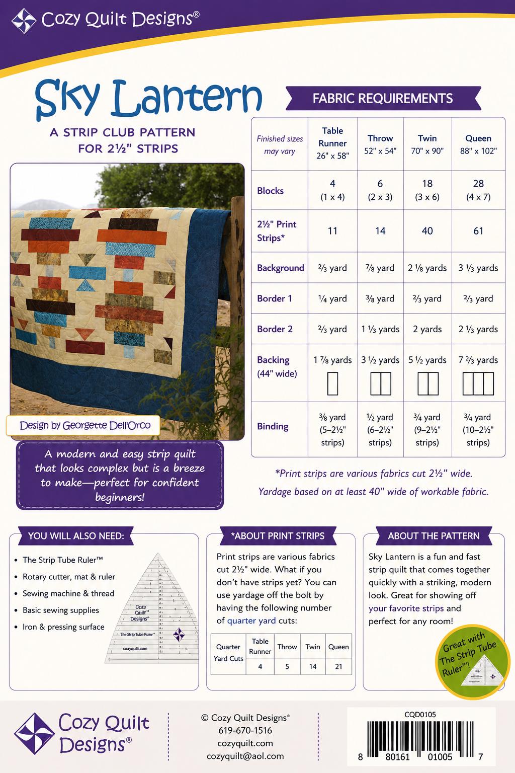 Cozy Quilt Designs - Sky Lantern Quilt Pattern - jelly roll friendly in 4 sizes - Beginner