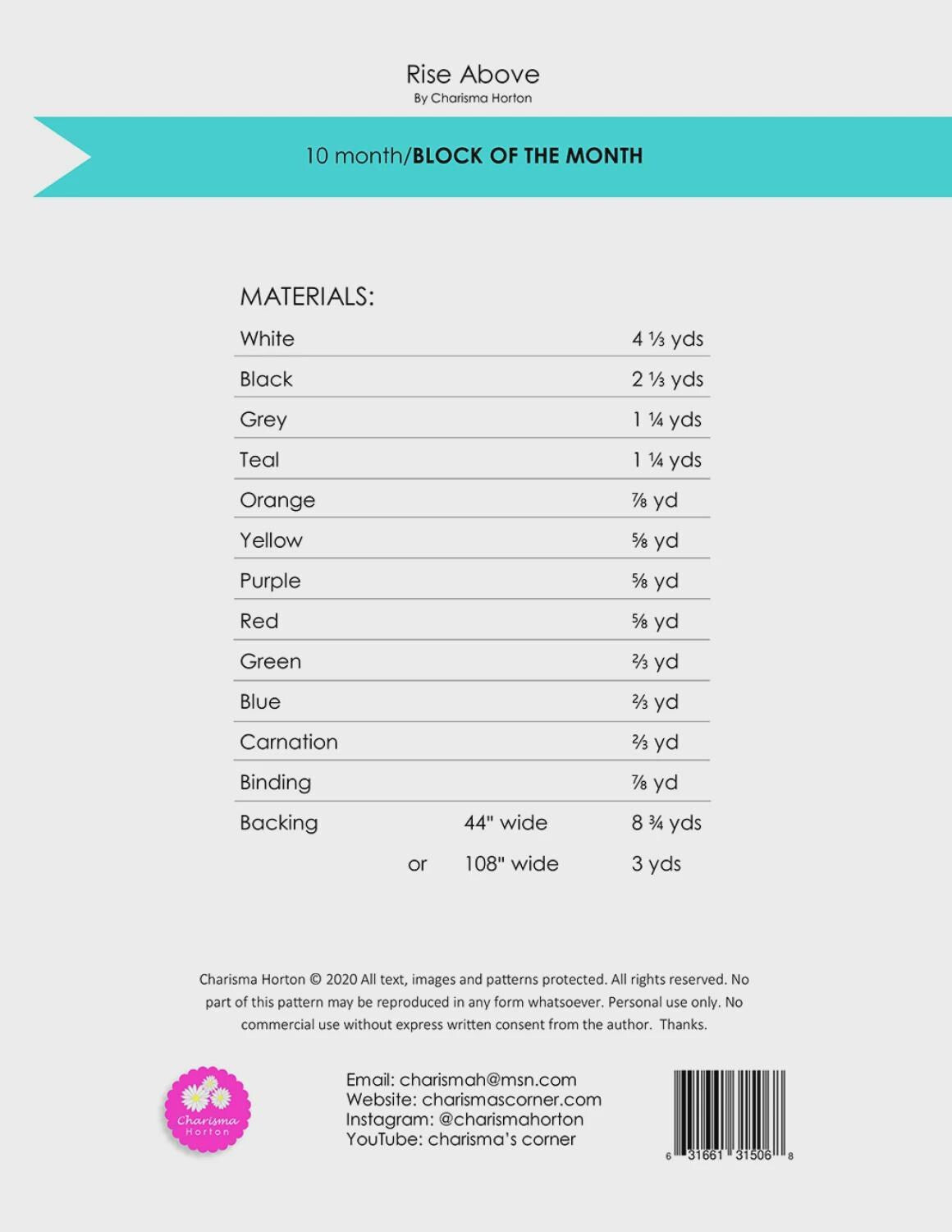 Charisma Horton - Rise above quilt - Quilt pattern CH 218 chart - NEW -96" square - Modern