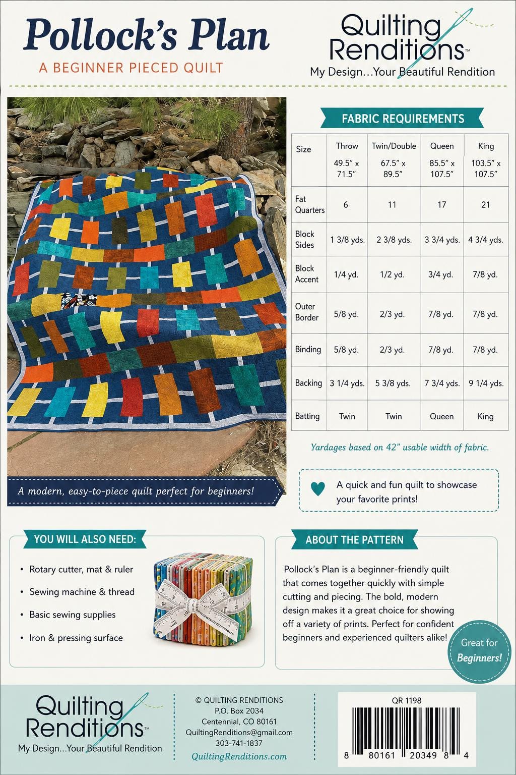 Quilting Renditions - Pollocks Plan Quilt Pattern - Easy - Beginner