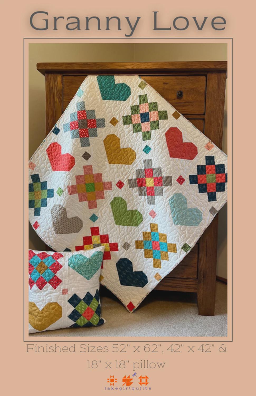 Granny Love Quilt Pattern – Beginner Scrappy Patchwork (Pillow, Baby, Throw Sizes)