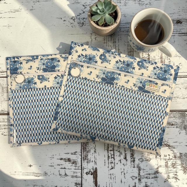 Cross Stitch Project Bag - Blue Vintage Floral - Standard Bag