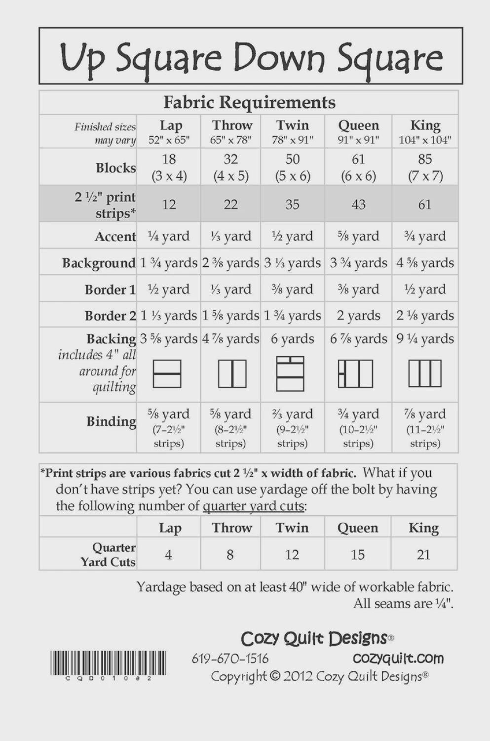 Up Square Down Square Quilt Pattern – Strip Club Design, 5 Sizes