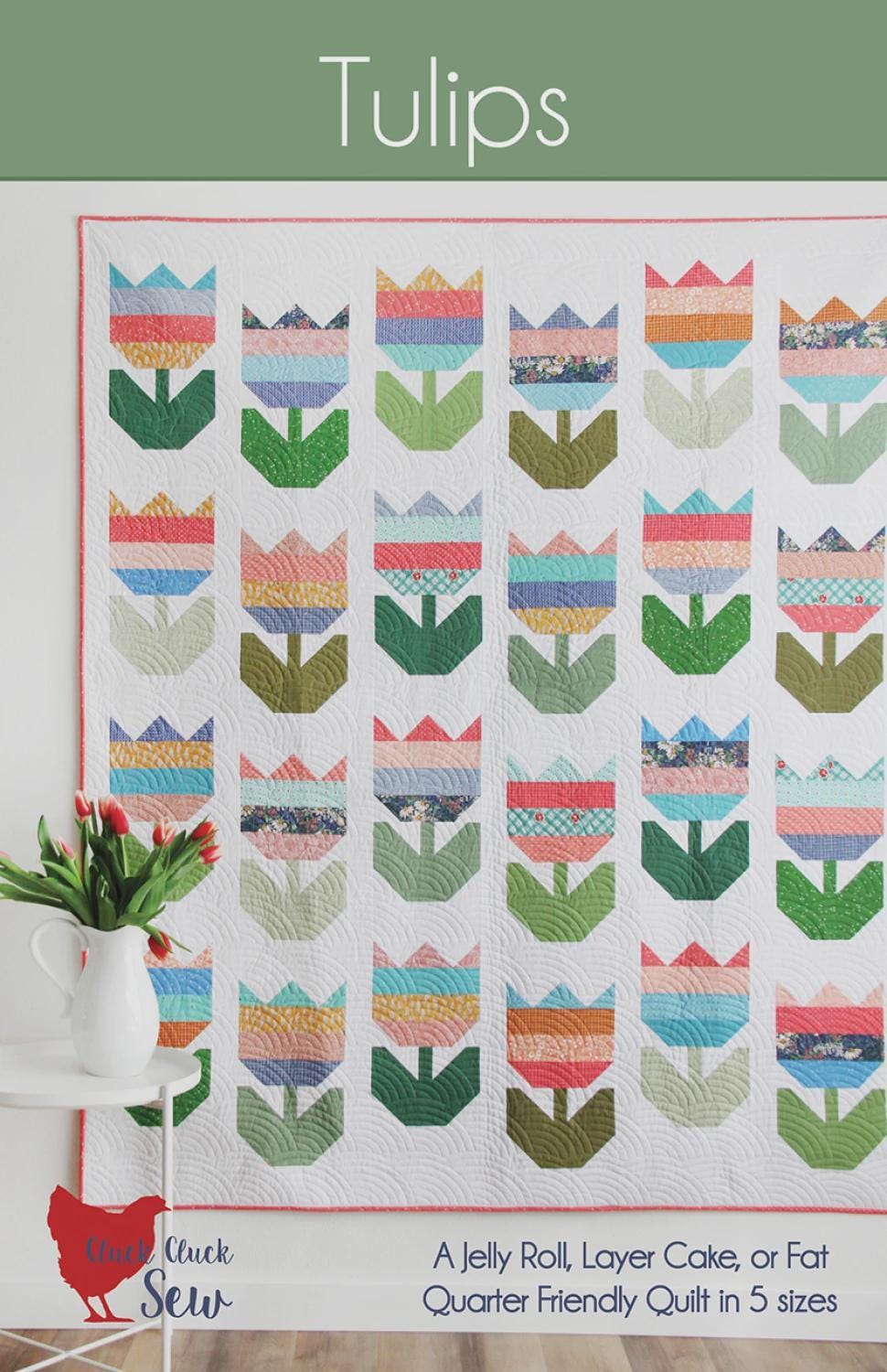 Tulips Quilt Pattern – Modern Flower Design, Jelly Roll Friendly (5 Sizes)