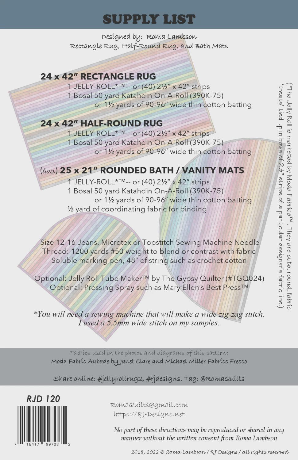RJ designs - Jelly Roll Rug  - 3 sizes
