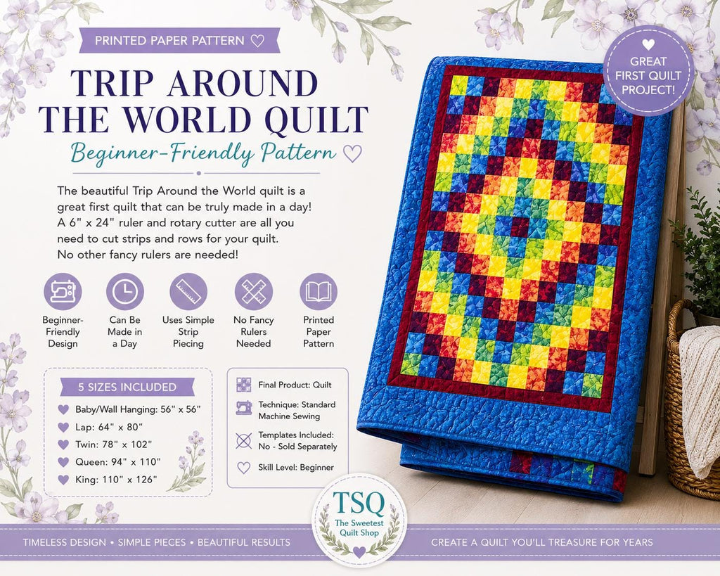 Eleanor Burns Trip around the world Quilt Pattern – Rotary Cutting easy beginner friendly strip