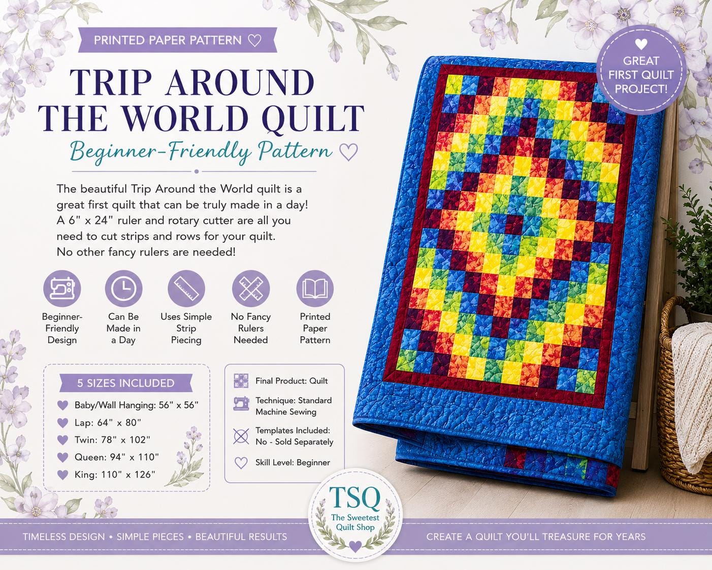 Eleanor Burns Trip around the world Quilt Pattern – Rotary Cutting easy beginner friendly strip
