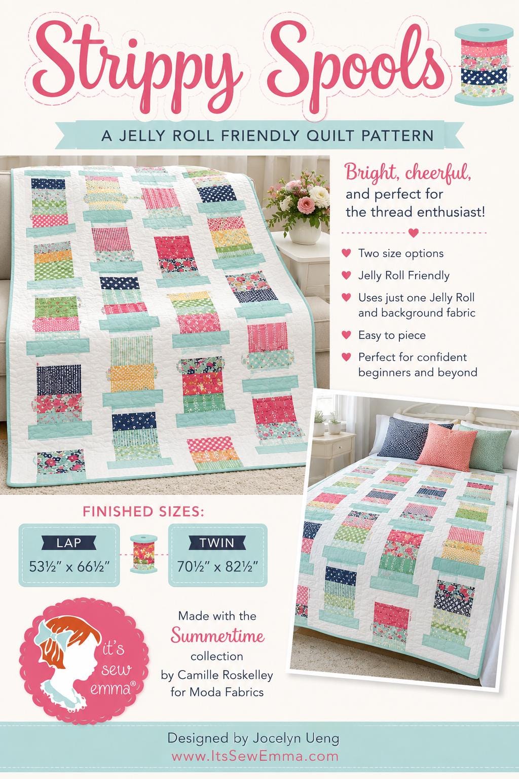 Strippy Spools Quilt Pattern – Modern Jelly Roll Friendly Design (Lap, Twin)