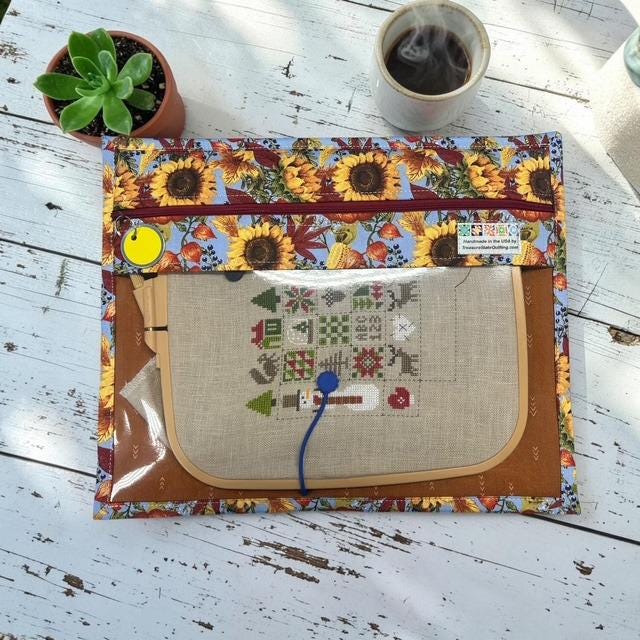 Cross Stitch Project Bag - Autumn Sunflowers and Pumpkins - Standard Bag