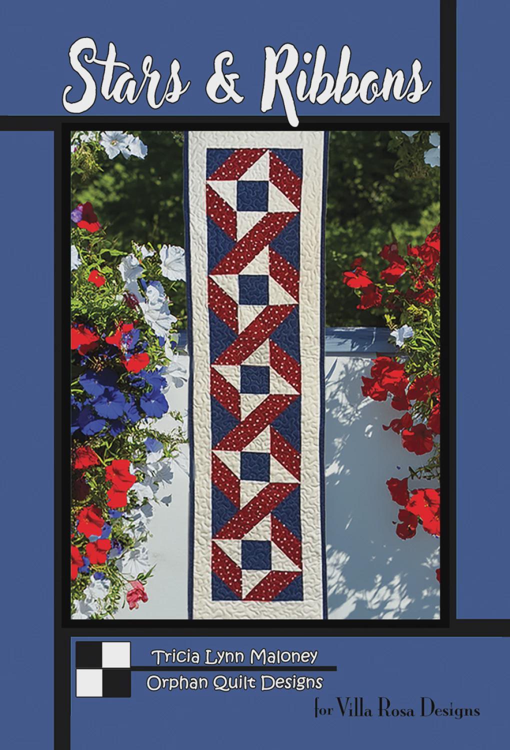 Stars and Ribbons Quilt Pattern - Patriotic Table Runner Quilt - Villa Rosa Designs - Easy Beginner