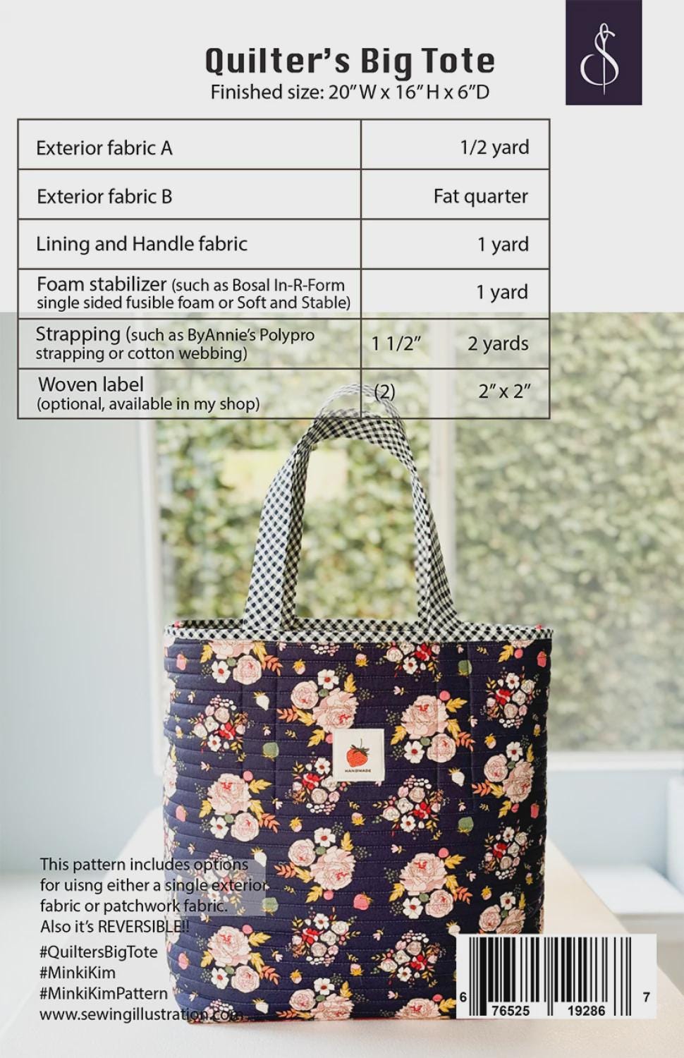Quilters Big Tote Quilt Pattern - Minki Kim - Beginner - Fat Quarter Scrappy friendly