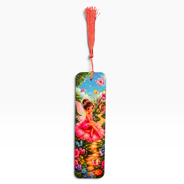 Fairy garden laminated bookmark with tassel, original whimsical artwork by Sascha by TSQ — view 2